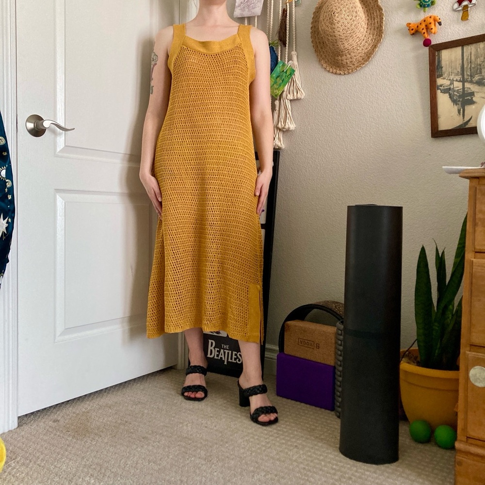 NWT soft surroundings mustard gold crochet knit maxi dress